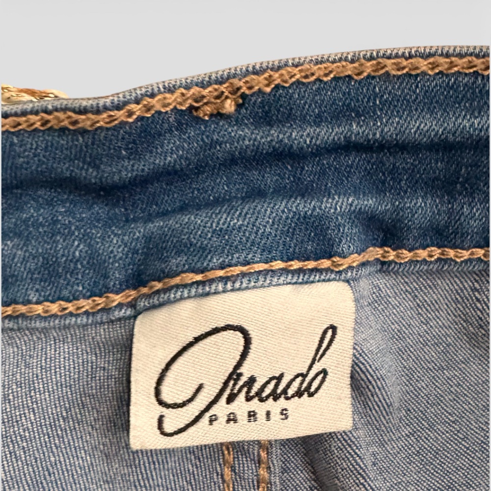 ONADO PARIS Blue embellished skinny jeans lace hem boho tassel detail size M /38 - Picture 6 of 10